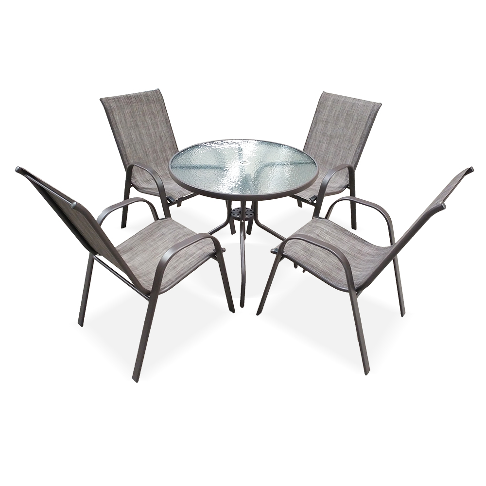 Metal Tempered Glass Outdoor Bistro Round Patio Garden Table Garden