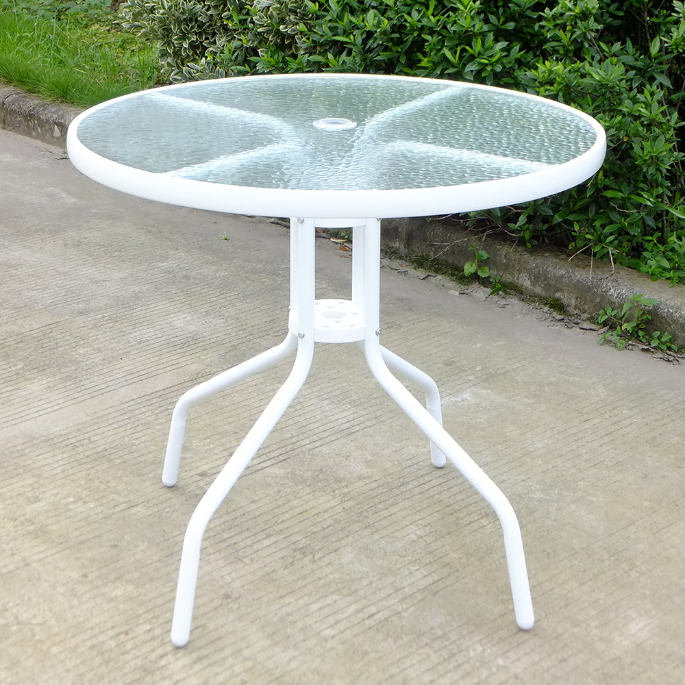 Metal Tempered Glass Outdoor Bistro Round Patio Garden Table Garden